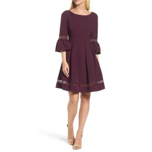 Eliza J Crew Neck Lattice Lace Detail Dress Size 14 Plum - Picture 8 of 8